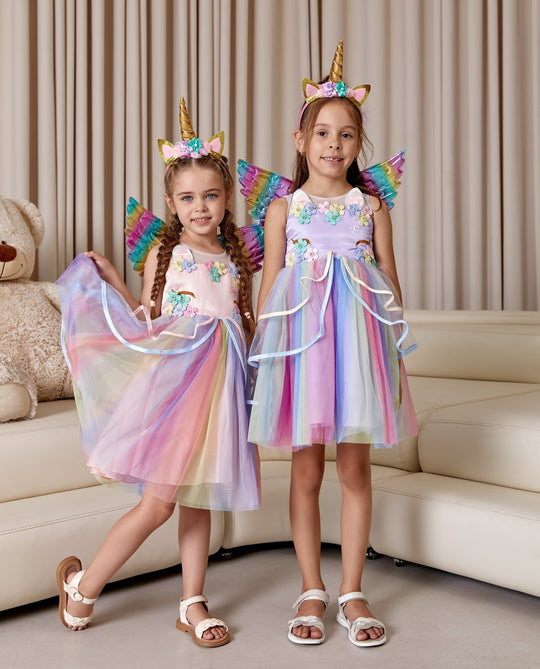 Unicorn Rainbow Girl Tutu Dress Set