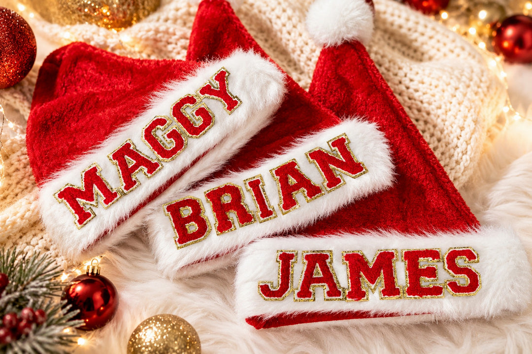 Trendy Personalized Santa Hats with Custom Name Patches