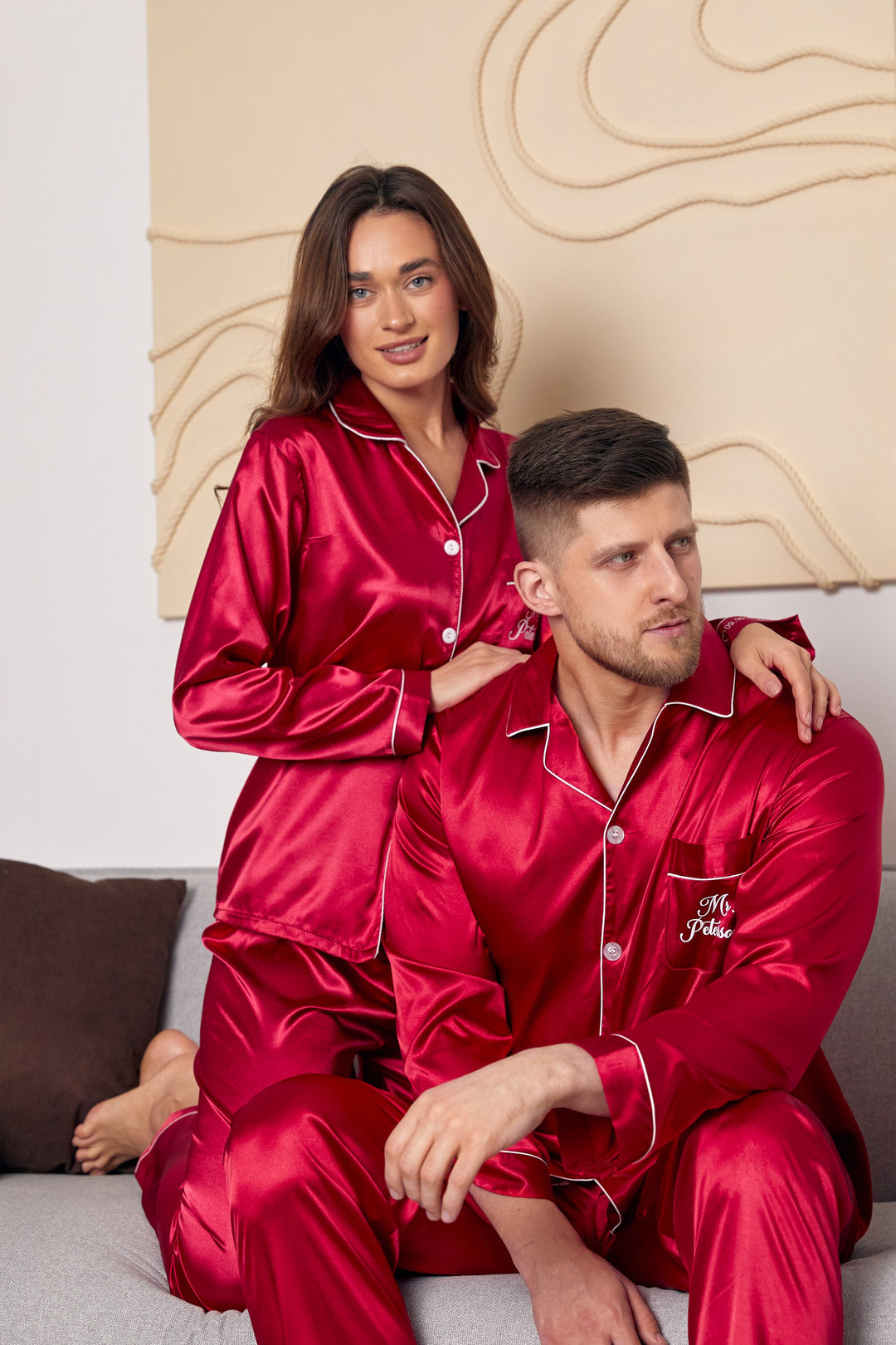 Personalized Satin Pajamas for Men and Women-Valentine's Day Gift