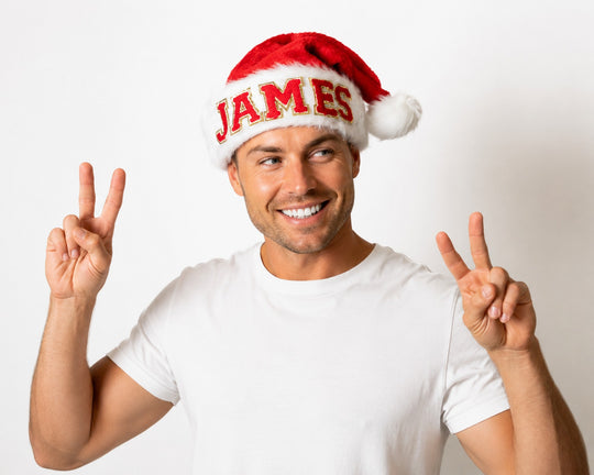Trendy Personalized Santa Hats with Custom Name Patches