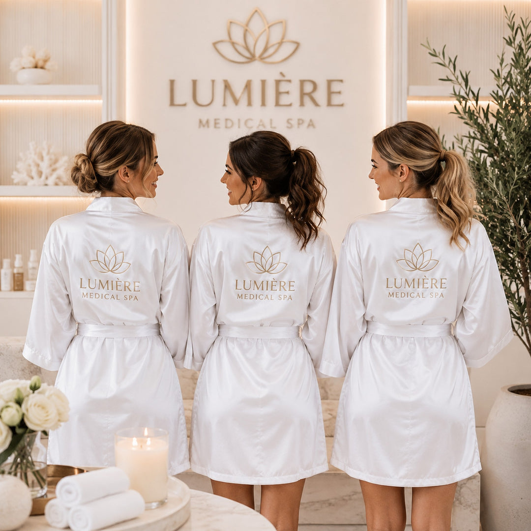 Custom Logo Satin Robes for Women | Wholesale Spa Robes | Personalized Medical Spa Robes | Beauty Salon Robes | Wellness Retreat Robes | Custom Business Logo
