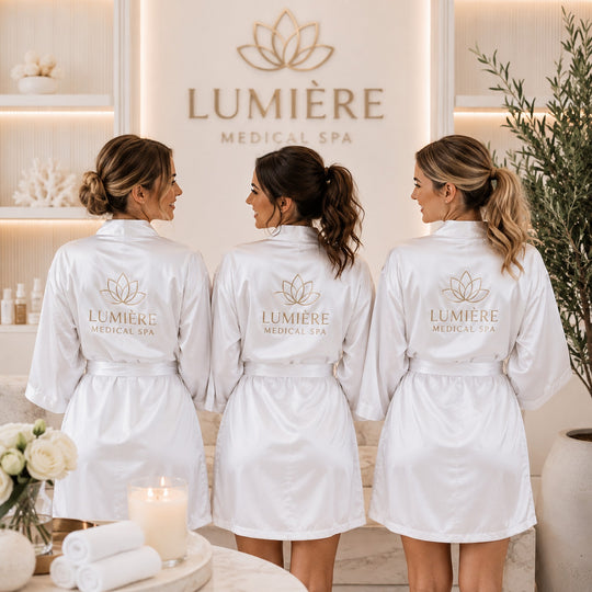 Custom Logo Satin Robes for Women | Wholesale Spa Robes | Personalized Medical Spa Robes | Beauty Salon Robes | Wellness Retreat Robes | Custom Business Logo