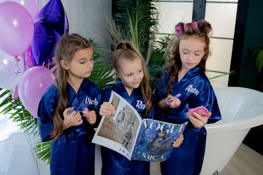 Set of 4 Flower Girl Kids Satin Robes-Script