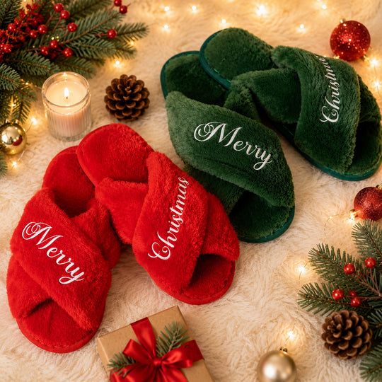 Personalized Christmas Fluffy Slippers – Custom Merry Christmas Cozy Holiday Slippers