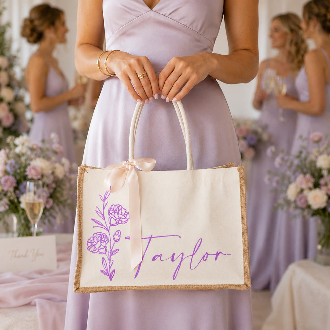 Personalized Flower Birth Tote Bags