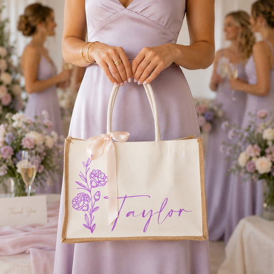 Personalized Flower Birth Tote Bags