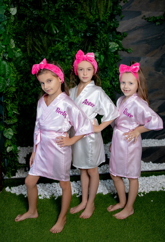 Set of 6 Flower Girl Kids Satin Robes-Script