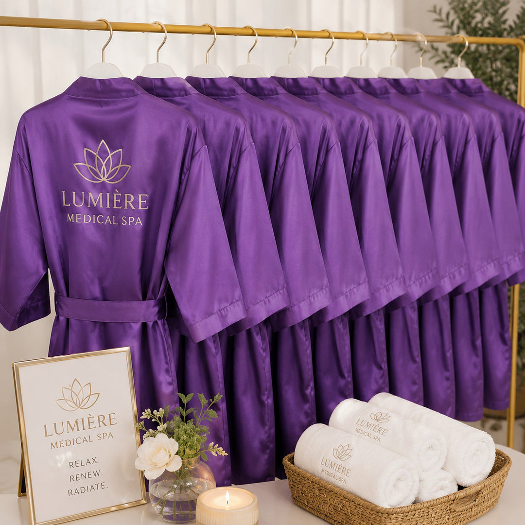 Custom Logo Satin Robes for Women | Wholesale Spa Robes | Personalized Medical Spa Robes | Beauty Salon Robes | Wellness Retreat Robes | Custom Business Logo