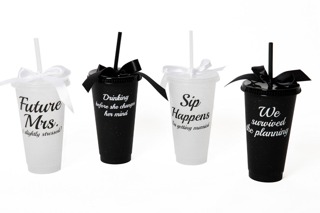 Customized Plastic Tumblers with Bow, Bridal Party Cups, Bachelorette Party Cups, Future Mrs Cup, Funny Bridesmaid Tumblers, Reusable Party Cups