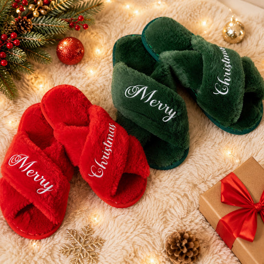 Personalized Christmas Fluffy Slippers – Custom Merry Christmas Cozy Holiday Slippers