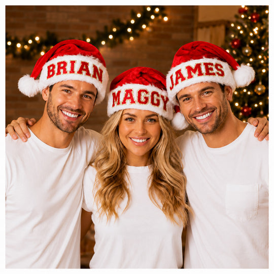Trendy Personalized Santa Hats with Custom Name Patches