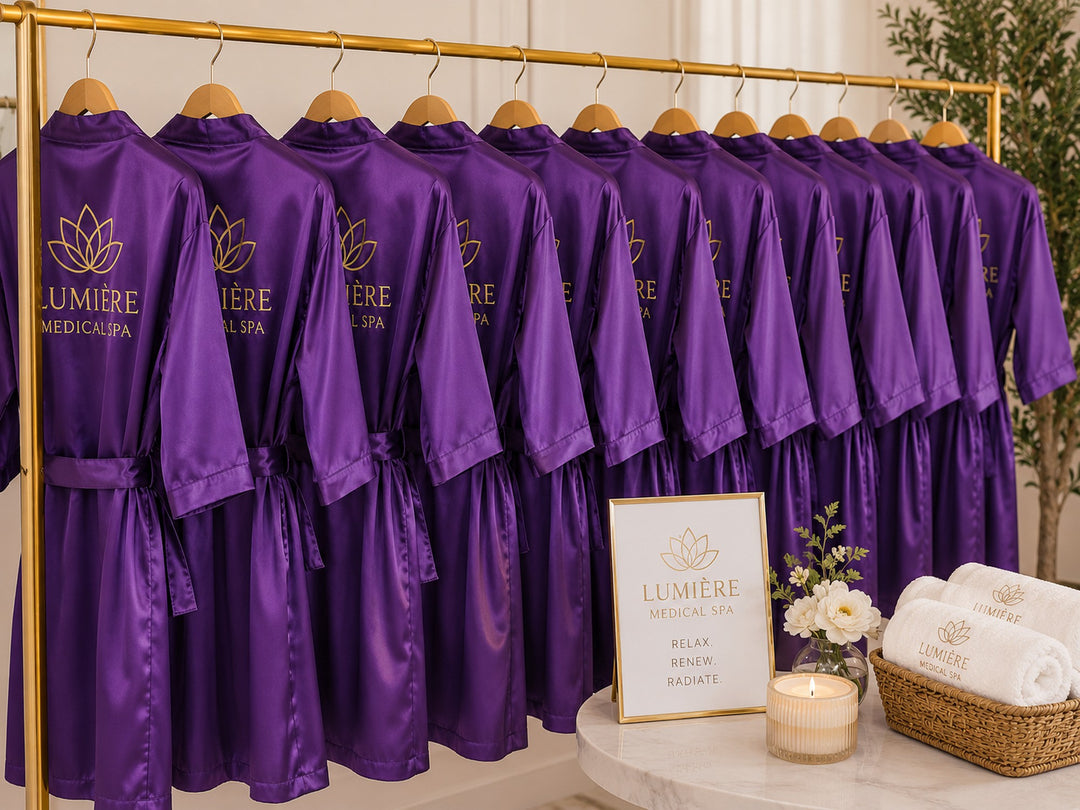 Custom Logo Satin Robes for Women | Wholesale Spa Robes | Personalized Medical Spa Robes | Beauty Salon Robes | Wellness Retreat Robes | Custom Business Logo