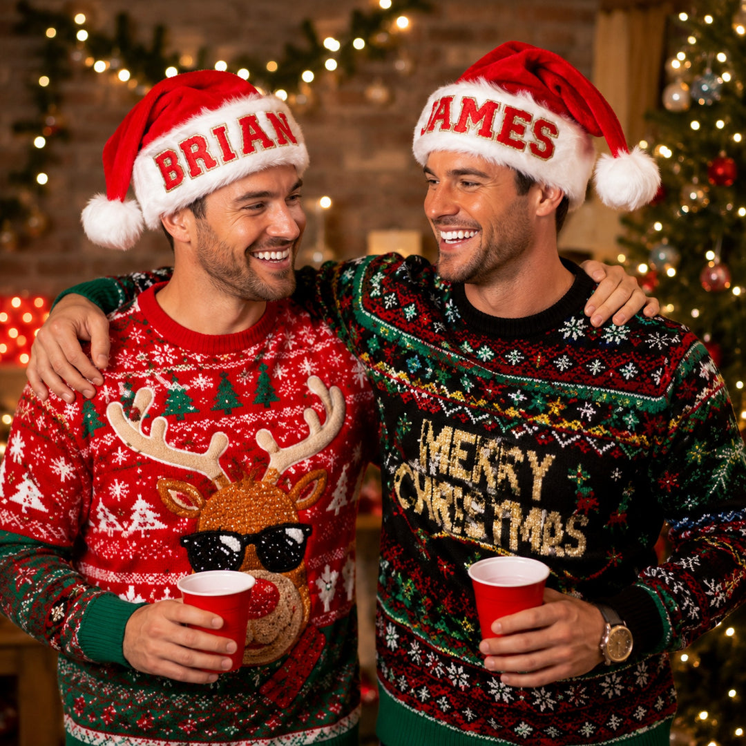 Trendy Personalized Santa Hats with Custom Name Patches