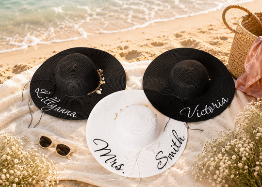 Trendy Personalized Bridesmaid Sun Hats with Shells