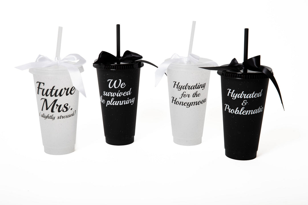 Customized Plastic Tumblers with Bow, Bridal Party Cups, Bachelorette Party Cups, Future Mrs Cup, Funny Bridesmaid Tumblers, Reusable Party Cups