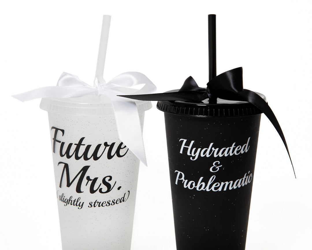 Customized Plastic Tumblers with Bow, Bridal Party Cups, Bachelorette Party Cups, Future Mrs Cup, Funny Bridesmaid Tumblers, Reusable Party Cups