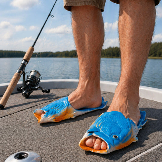 Funny Fish Sandals for Men, Fishing Gift for Dad, Fisherman Gift, Novelty Fish Slippers, Gag Gift for Him, Fishing Lover Gift