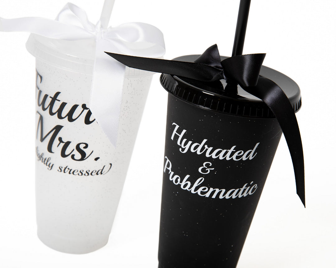 Customized Plastic Tumblers with Bow, Bridal Party Cups, Bachelorette Party Cups, Future Mrs Cup, Funny Bridesmaid Tumblers, Reusable Party Cups