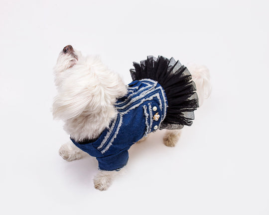 Custom Denim Pearl Jacket For Small Dogs