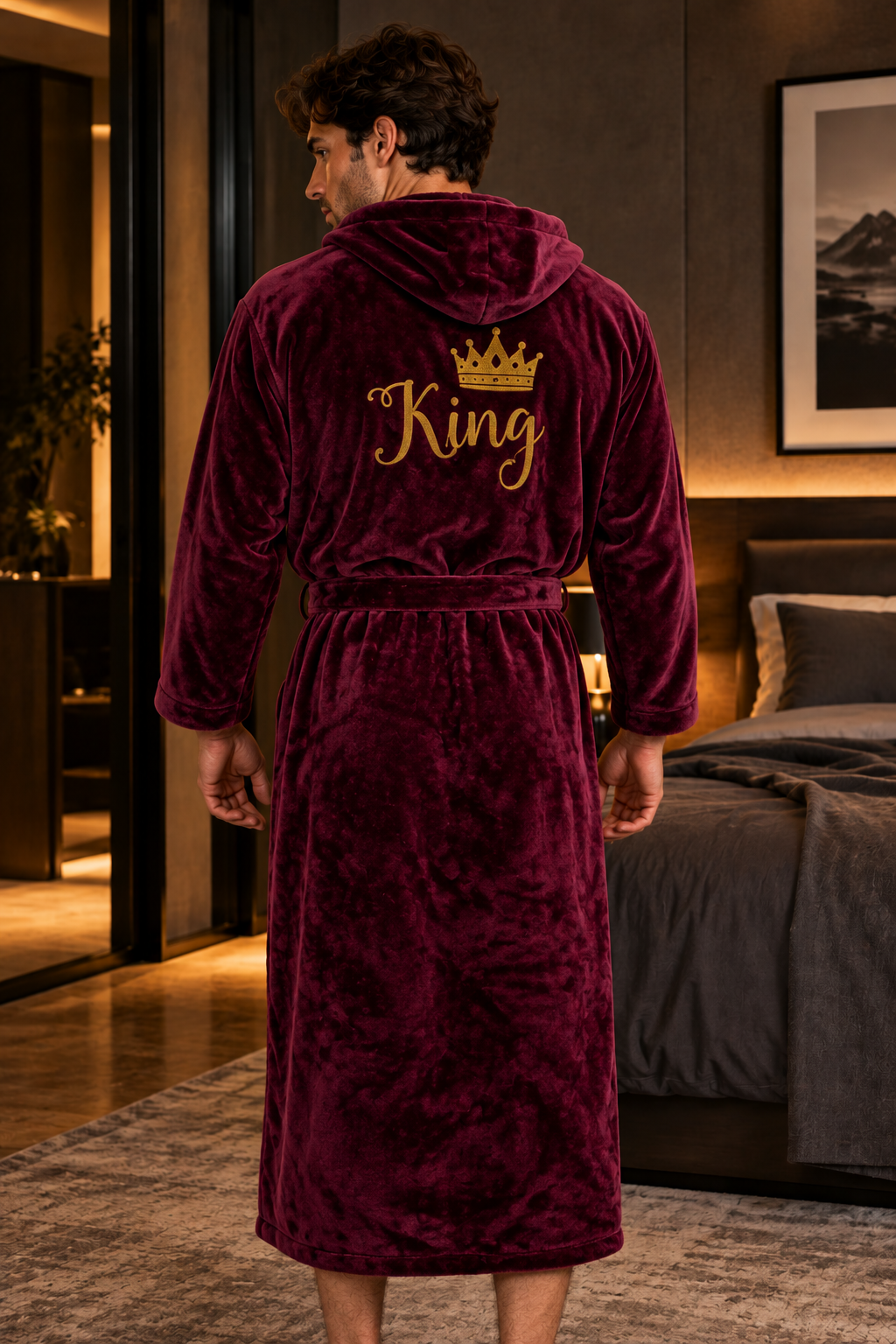 Men's Custom Hooded Long Bathrobe