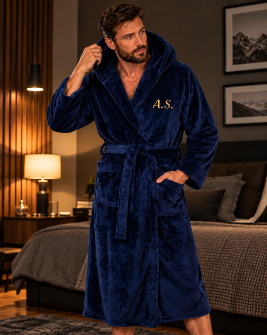 Men's Custom Hooded Long Bathrobe
