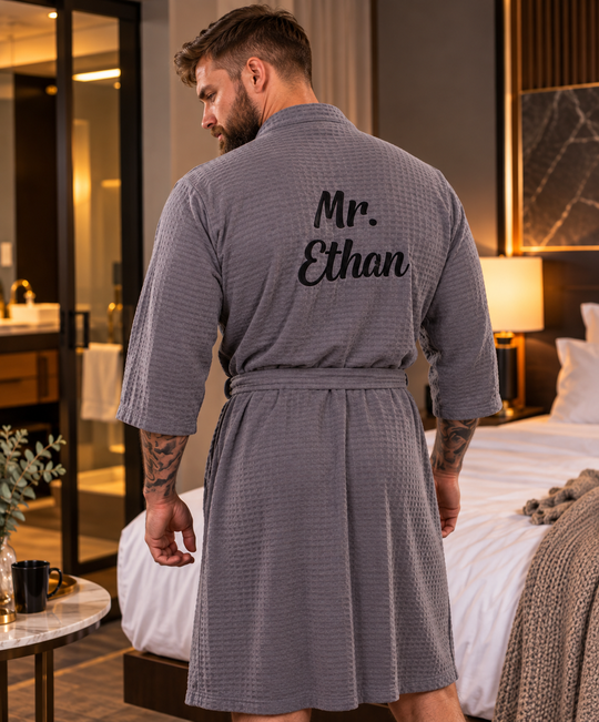 Men's Waffle Knit Customized Robe