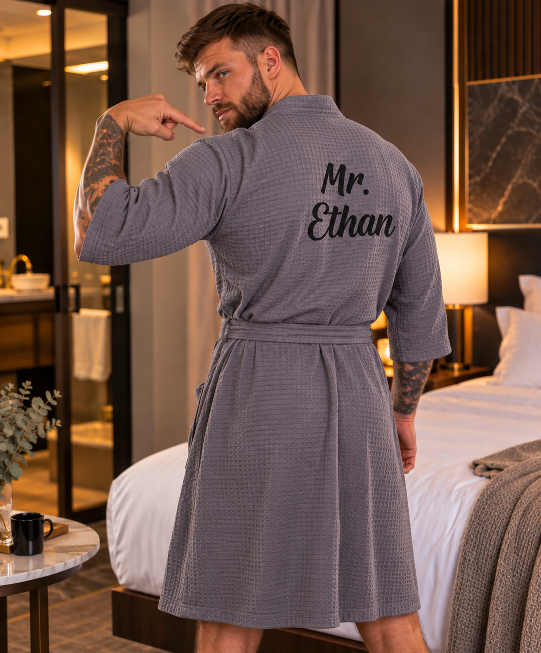 Men's Waffle Knit Customized Robe