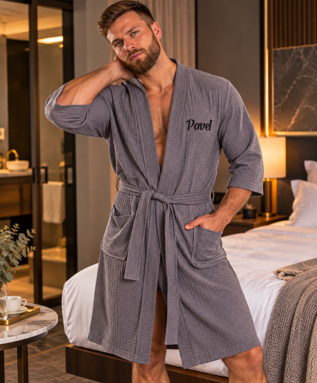 Men's Waffle Knit Customized Robe