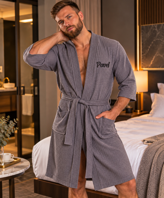 Men's Waffle Knit Customized Robe