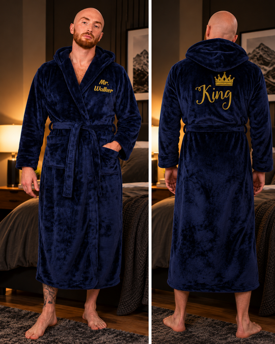 Men's Custom Hooded Long Bathrobe