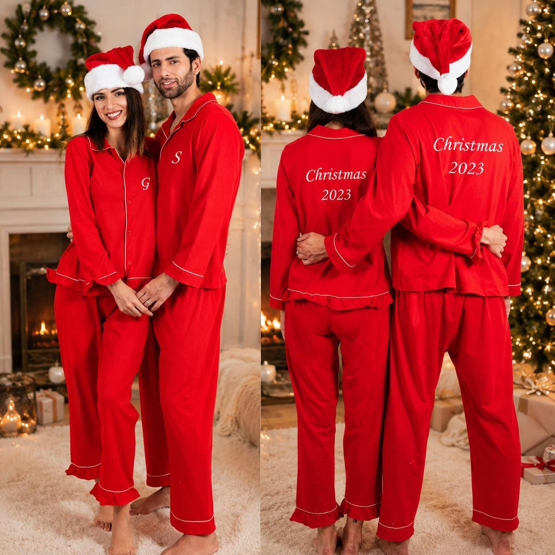 Matching Family Christmas Pajamas: Red Cotton Xmas Pyjamas - Ruffled