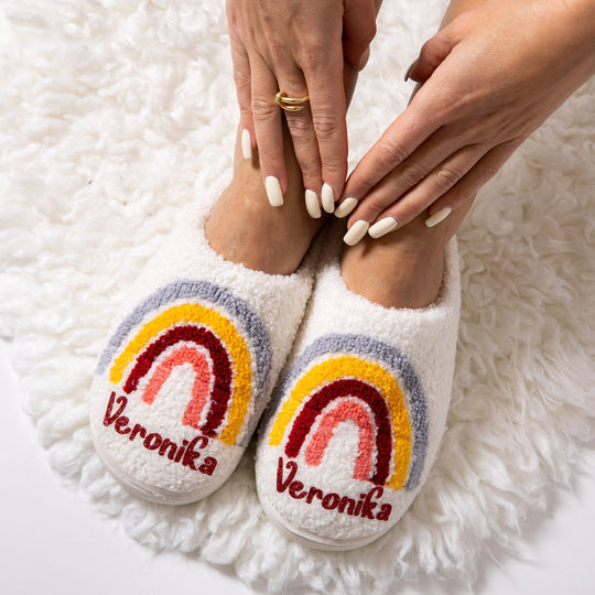 Cozy Custom Name Heart Slippers