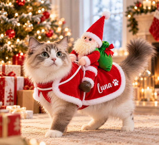 Personalized Cat Christmas Costume, Santa Riding Pet Costume, Custom Pet Name Holiday Outfit, Christmas Cat Outfit, Funny Santa Pet Costume