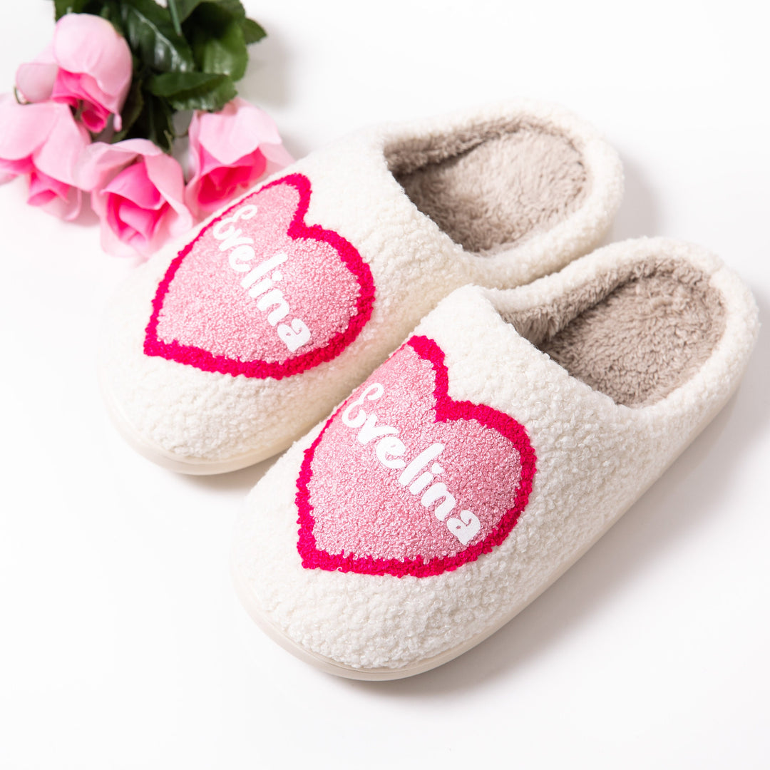 Cozy Custom Name Heart Slippers