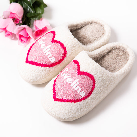 Cozy Custom Name Heart Slippers