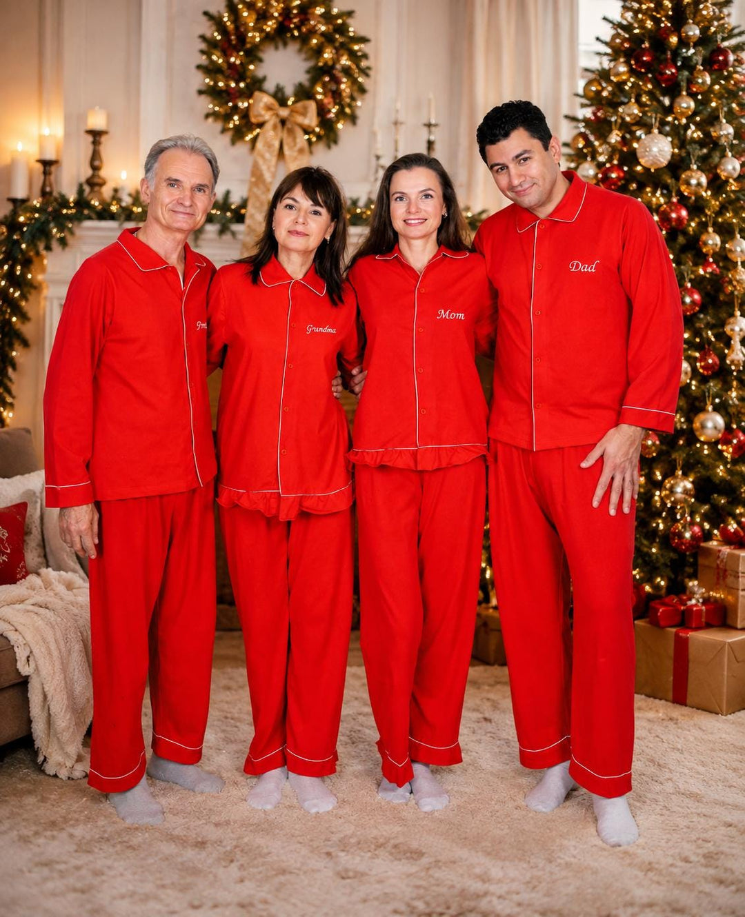 Matching Family Christmas Pajamas: Red Cotton Xmas Pyjamas - Ruffled