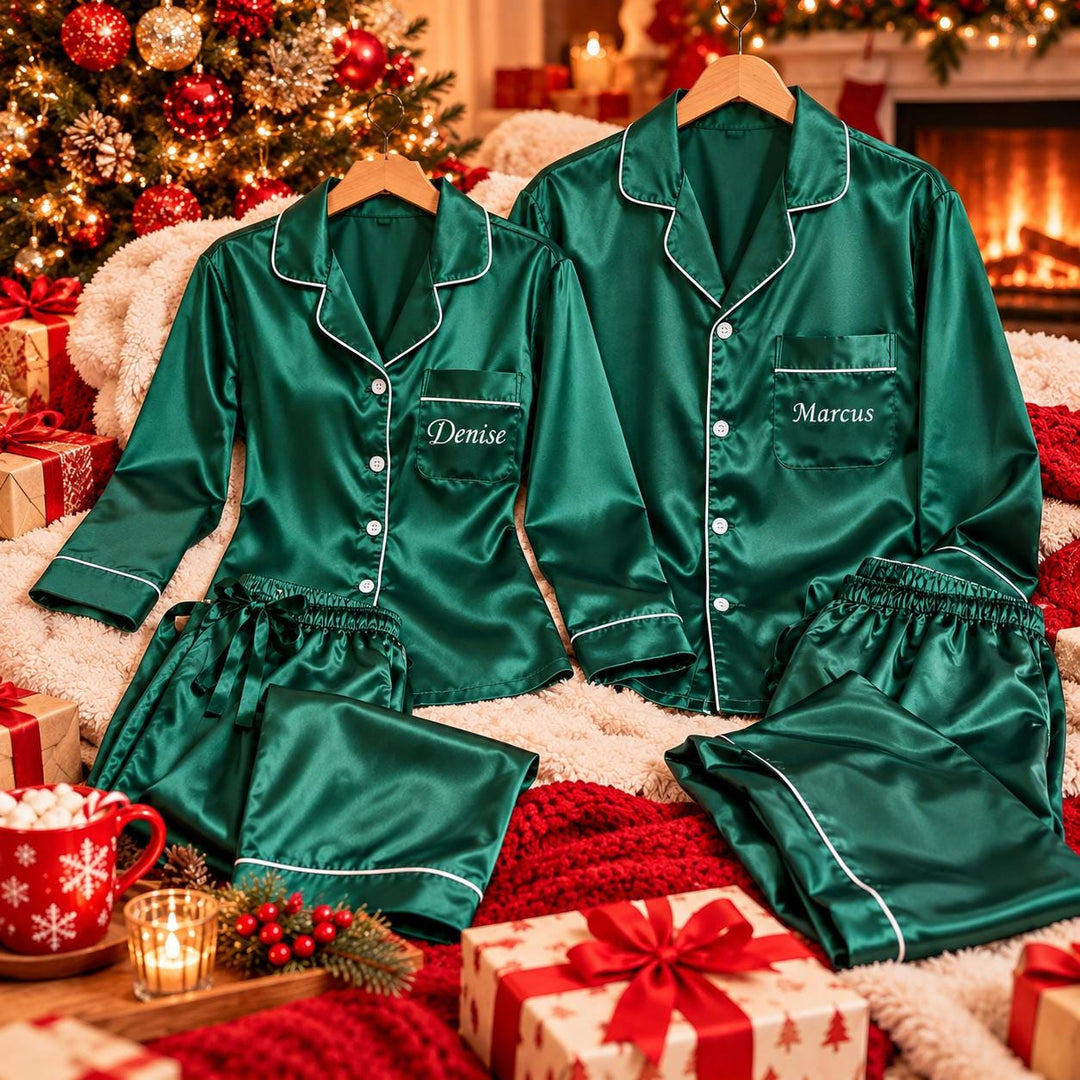 Personalized Couples Christmas Pajamas Long Sleeves + Pants