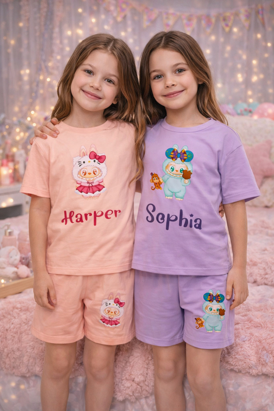 Kids Personalized Cotton Pajama Set – Custom Name Soft Sleepwear for Girls