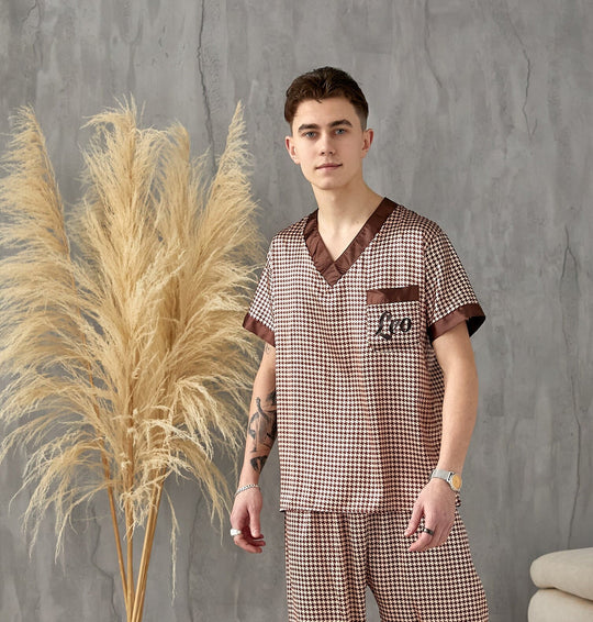 Men’s Satin Pajama Set with Shorts – Personalized Short Sleeve Sleepwear – Custom Gift for Him, Birthday, Anniversary, Holiday