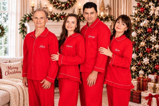 Matching Family Christmas Pajamas: Red Cotton Xmas Pyjamas - Ruffled