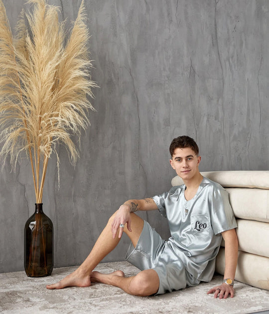 Short Satin Men's Pajamas, Custom Pajama for Men, Gift for Him, Personalized Pajama, Anniversary Gift, Gift for husband, boyfriend -S+S