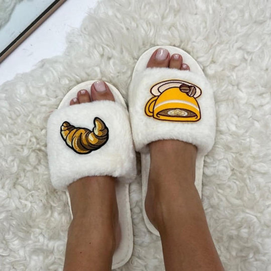 Croissant Coffee Fluffy Slippers