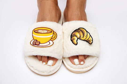 Croissant Coffee Fluffy Slippers