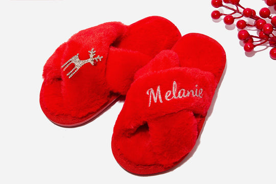 Custom Kids Christmas Slippers with Brooch