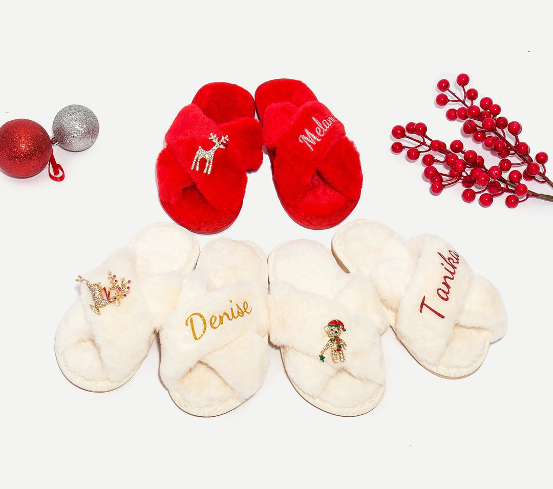 Custom Kids Christmas Slippers with Brooch