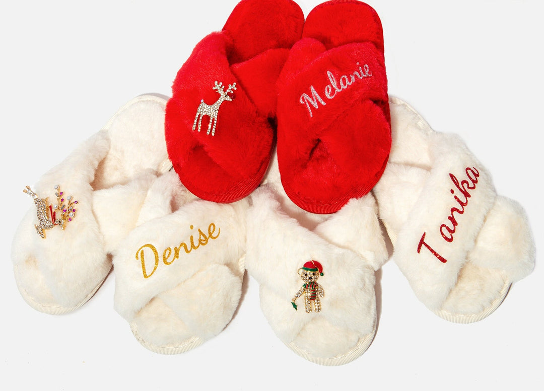 Custom Kids Christmas Slippers with Brooch