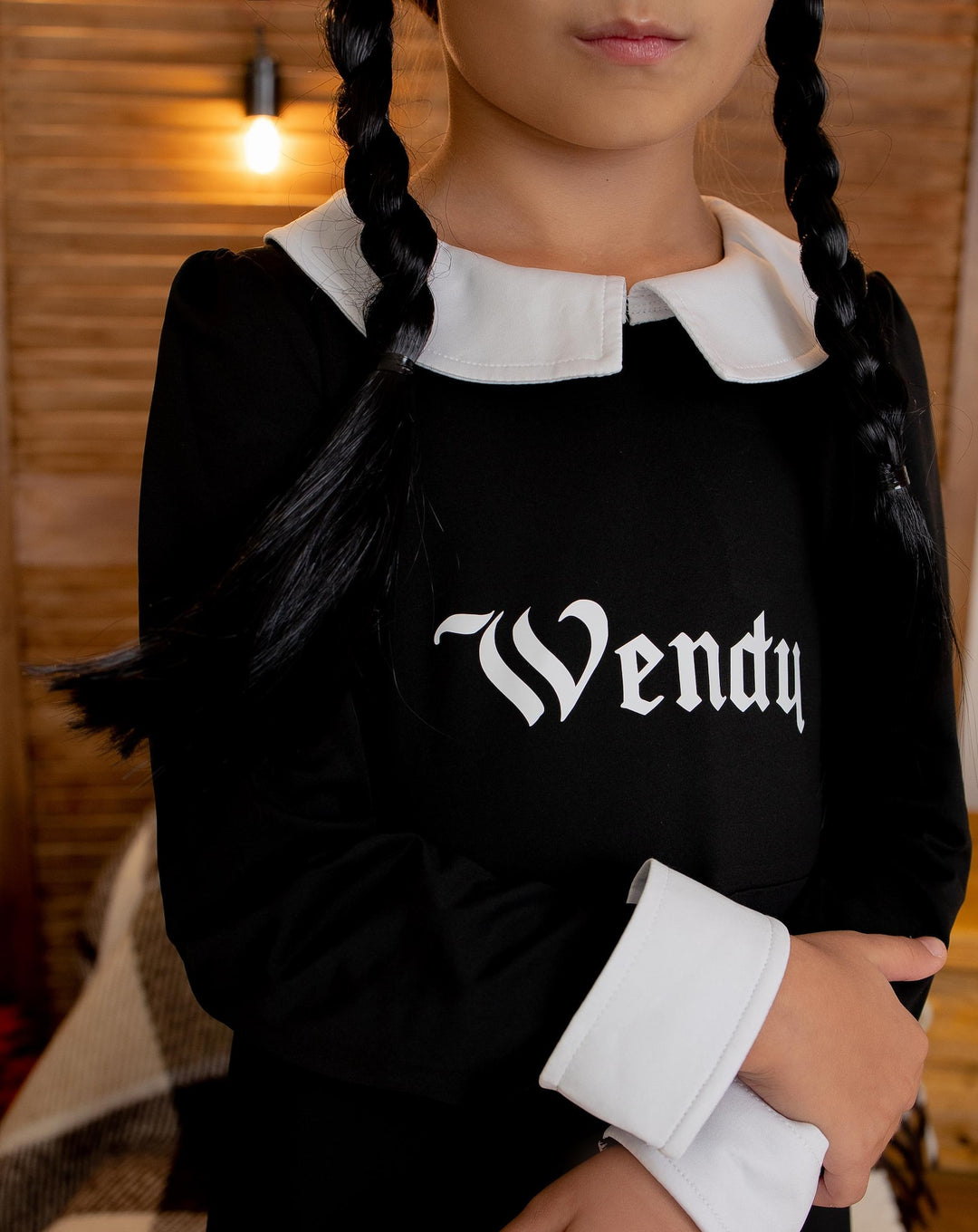 Personalized Wednesday Addams Costume for Girls, Custom Name Black Halloween Dress