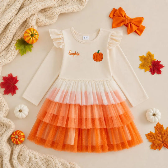 Personalized Ghost Halloween Dress for Girls, Custom Name Tutu Trick or Treat Dress
