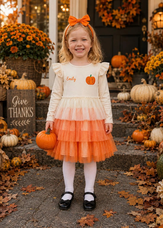 Personalized Ghost Halloween Dress for Girls, Custom Name Tutu Trick or Treat Dress