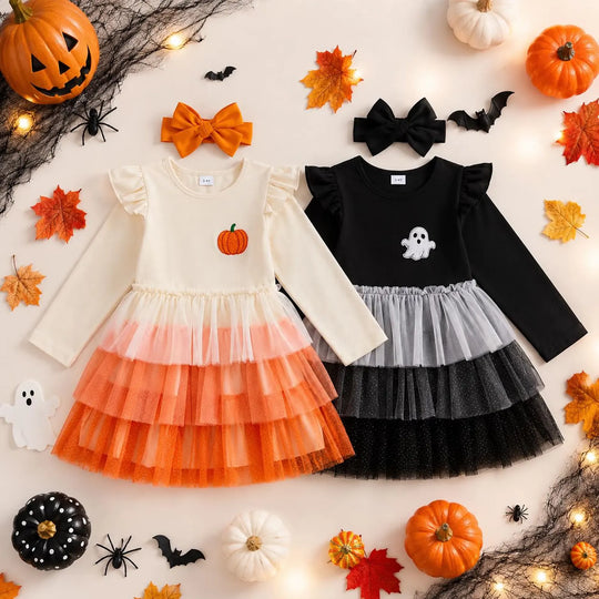Personalized Ghost Halloween Dress for Girls, Custom Name Tutu Trick or Treat Dress